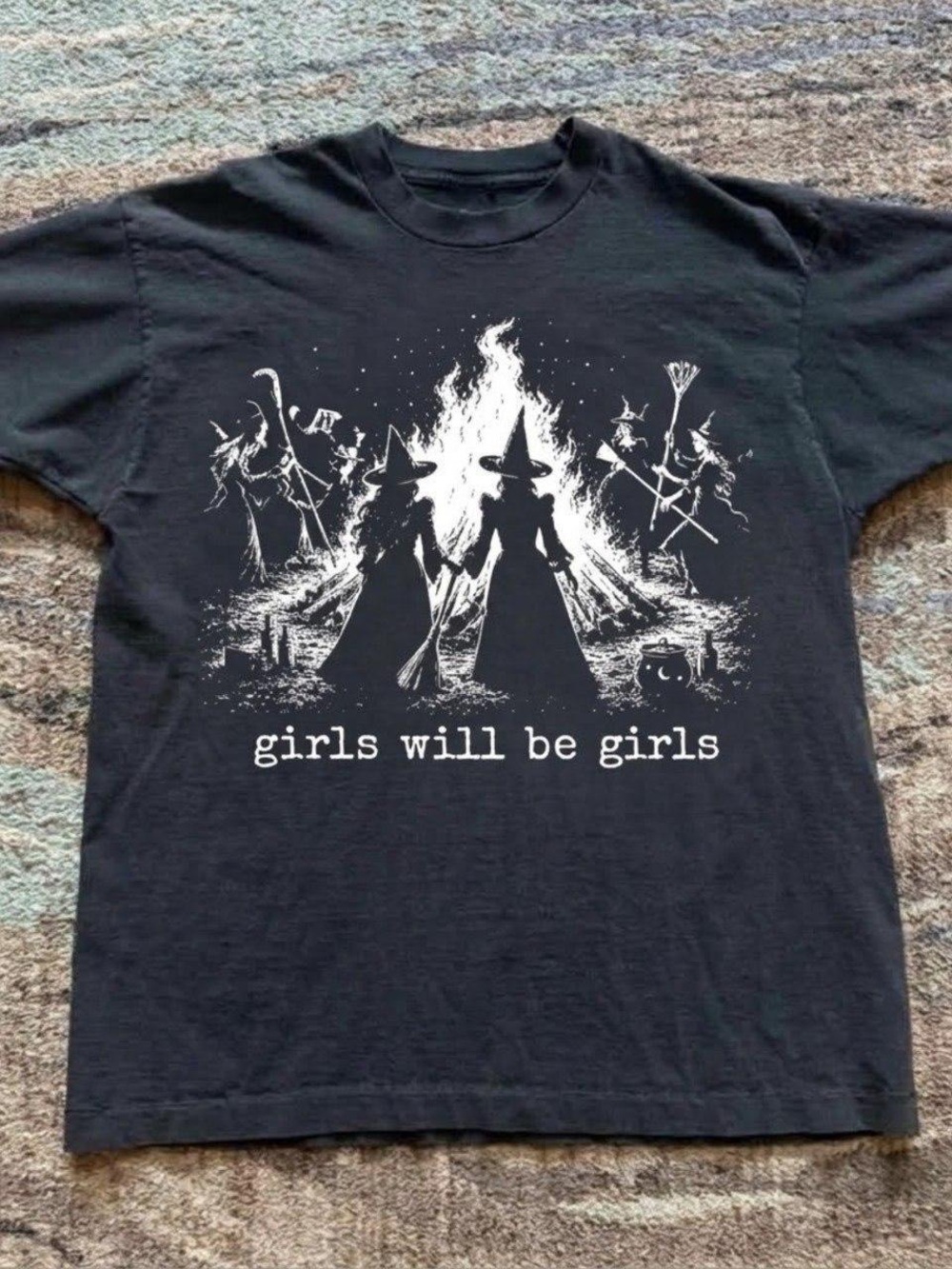 Gildan Black Witch Graphic Tee with White Print